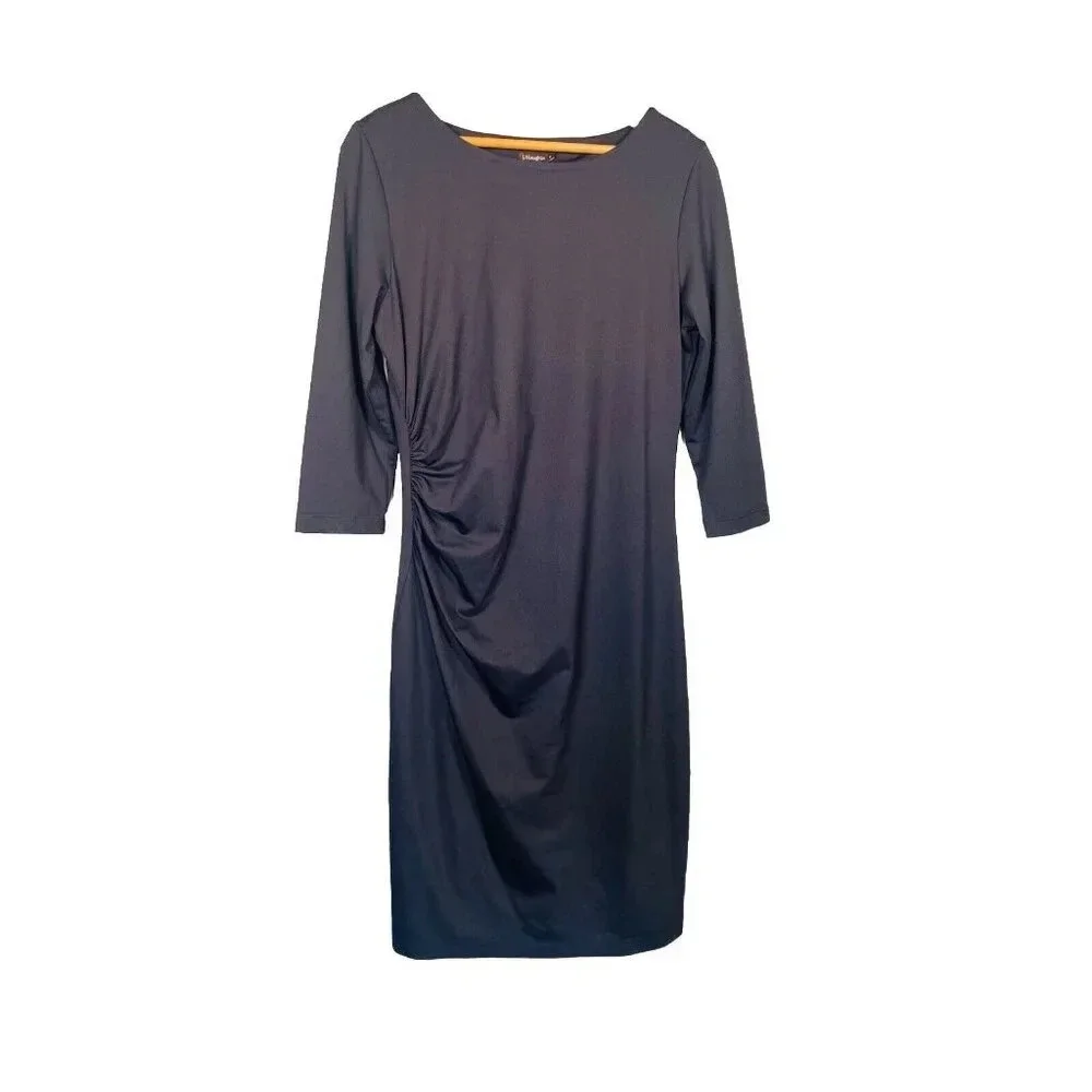 J. McLaughlin Naja Sage Sheath Dress‎ Size M Medium Black Catalina Ruched Side